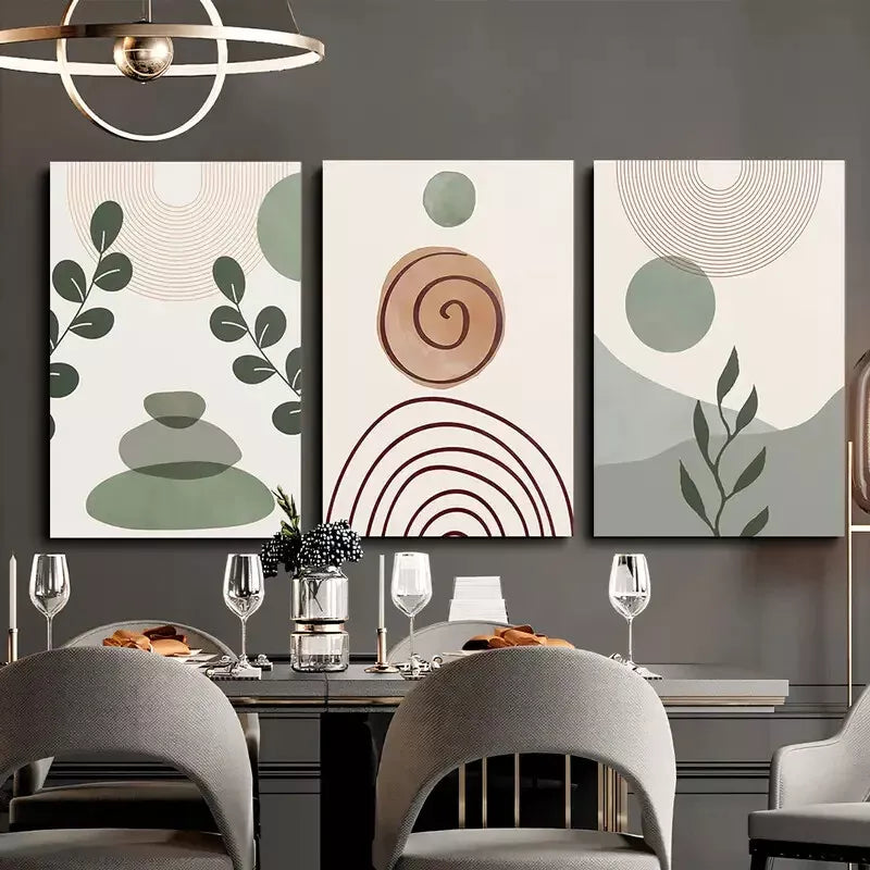 3pcs Abstract Sage Green Bohemian Canvas Framed 40x60cm - High Quality Print 100% Australian Made Wall Canvas Ready to Hang - Bella Home Decor