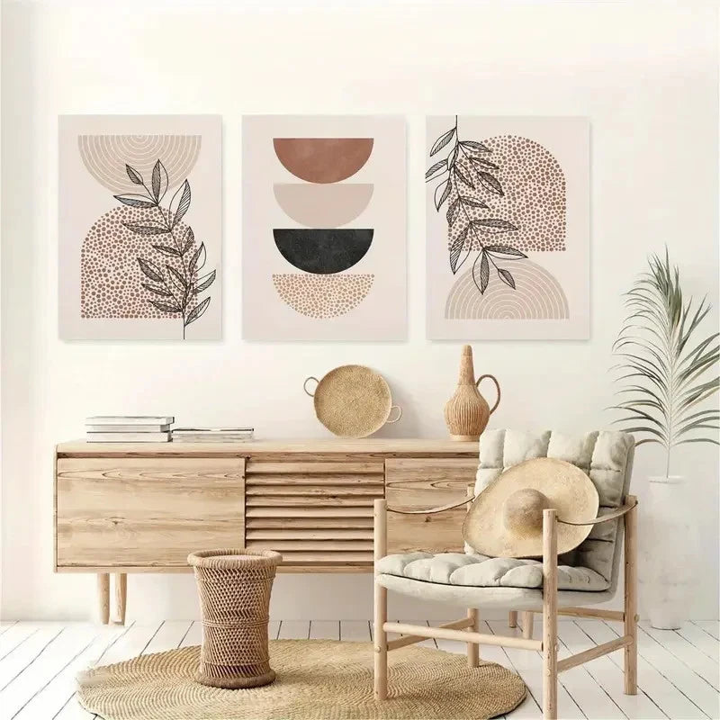 3pcs Black & Beige Abstract Line Prints Metal Print Ready to Hang Art - Bella Home Decor