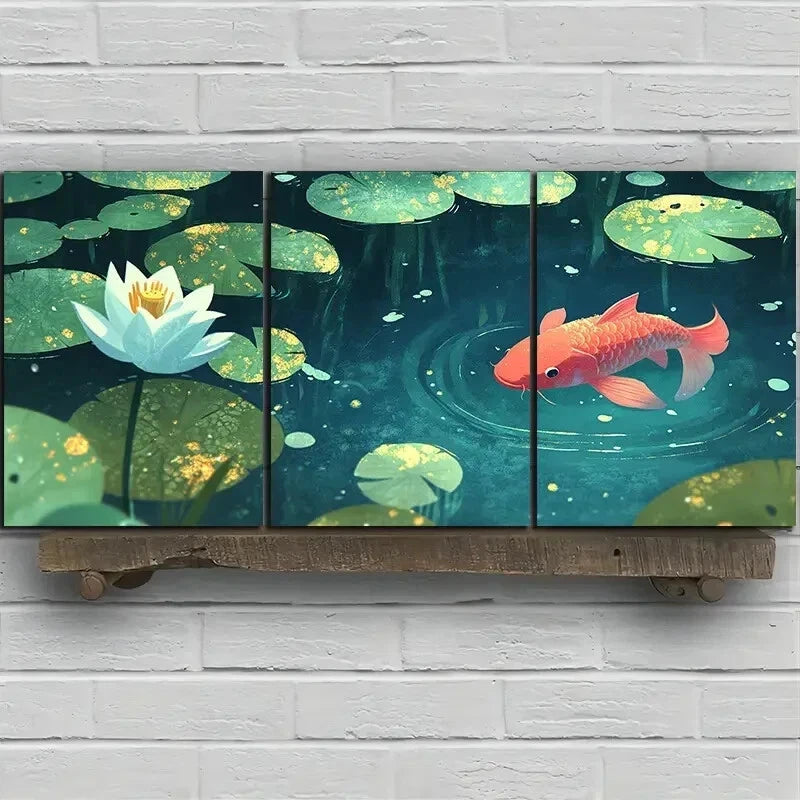 3pcs Koi Swimming in The Pond Wall Art Set Canvas Framed 60x90cm - High Quality Print 100% Australian Made Wall Canvas Ready to Hang - Bella Home Decor