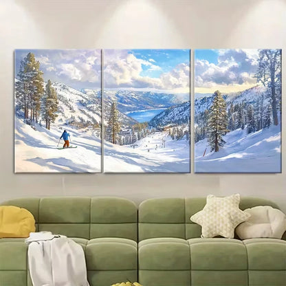 3pcs Lake Tahoe Travel Valley Snowboarding Metal Print Ready to Hang Art
