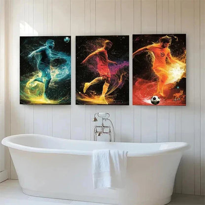3pcs Vibrant Energy Football Dynamic Perfect Wall Art Canvas Unframed - High Quality Print 100% Australian Made Wall Canvas