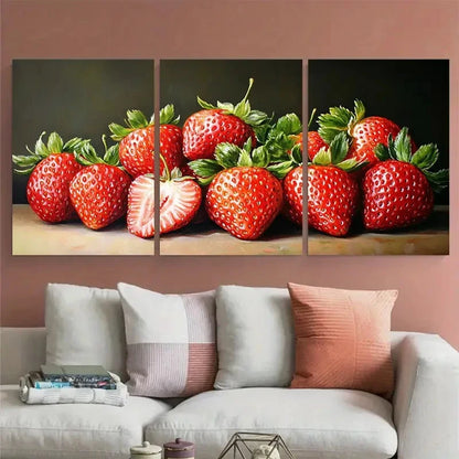 3pcs Strawberry Still Life Realistic Fruit Metal Print Ready to Hang Art - Bella Home Decor