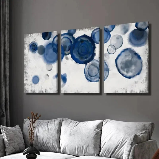 3pcs Navy Blue & White Swirls, Modern Wall Art Set Canvas Framed 40x60cm - High Quality Print 100% Australian Made Wall Canvas Ready to Hang
