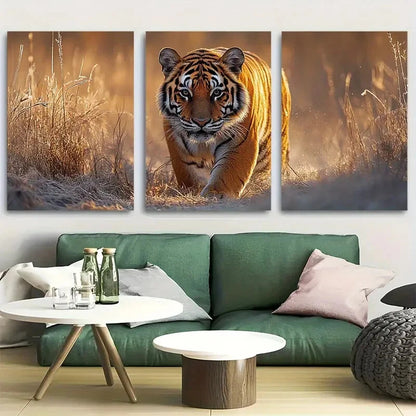 3pcs Tiger Stalking In Jungle Pounce Metal Print Ready to Hang Art