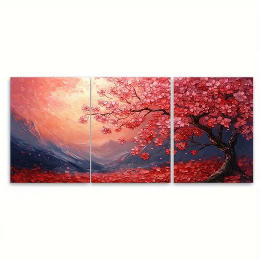 3pcs Vibrant Cherry Blossom Themed Metal Print Ready to Hang Art