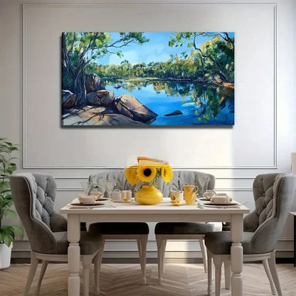 Serene Lake Scene Landscape Wall Art Canvas Office Home Room Framed 120x60cm