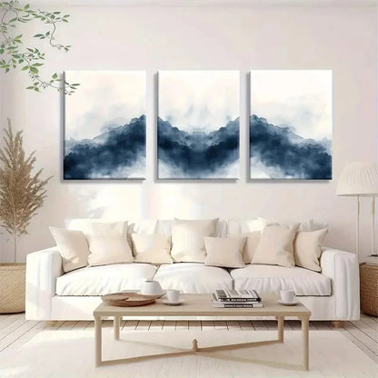 3pcs Blue and White Abstract Zen Scenery Metal Print Ready to Hang Art - Bella Home Decor