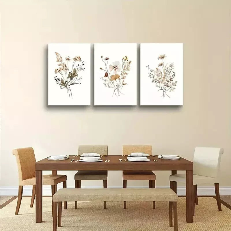3pcs Wildflower Watercolor Posters - Boho Botanical Canvas Wall Art Set Canvas Framed 50x70cm - High Quality Print 100% Australian Made Wall Canvas Ready to Hang