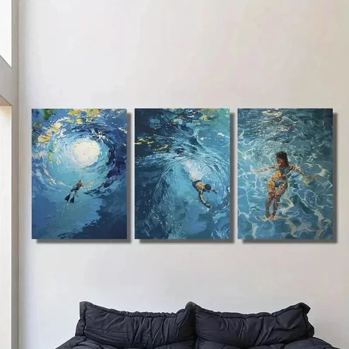 3pcs Swimming in Sea Nature Landscape Art Set Canvas Unframed - High Quality Print 100% Australian Made Wall Canvas
