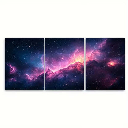 3pcs Purple, Pink, Blue Nebula Metal Print Ready to Hang Art - Bella Home Decor