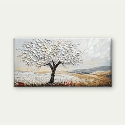The White Tree Middle Field Wall Art Canvas Office Home Room Framed 120x60cm