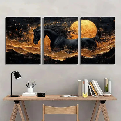3pcs Abstract Painting with Golden Accents Wall Art Set Canvas Unframed - High Quality Print 100% Australian Made Wall Canvas - Bella Home Decor