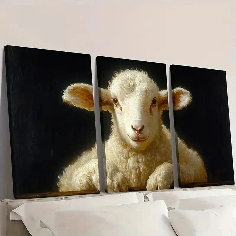 3pcs Francisco de Zurbaran Agnus B  Wall Art Set Canvas Framed 50x70cm - High Quality Print 100% Australian Made Wall Canvas Ready to Hang - Bella Home Decor