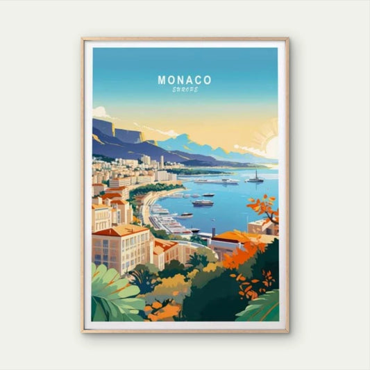 Monaco Europe, Coast Houses & Boats Art Travel Poster Print Wall Art - Bella Home Decor