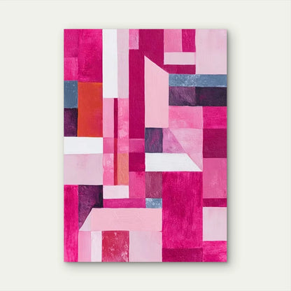 Abstract Geometric Pink Red Purple Blue White Painting 60x90cm Metal Print Ready to Hang