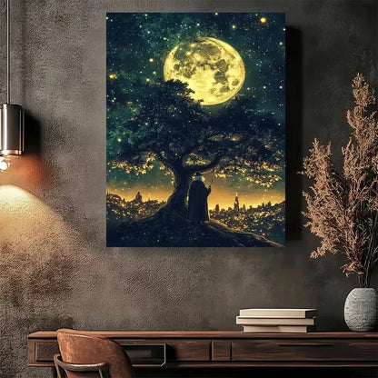 Beautiful Mystical Full Moon Night Elegant Painting 40x60cm Metal Print Ready to Hang - Bella Home Decor