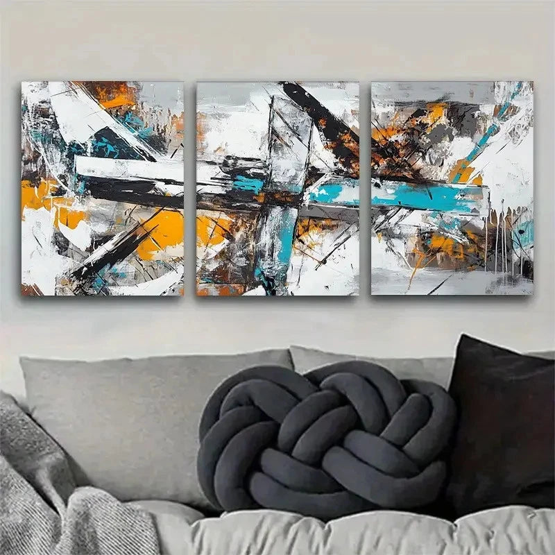 3pcs Bold Brushstrokes in Black White Orange Metal Print Ready to Hang Art - Bella Home Decor