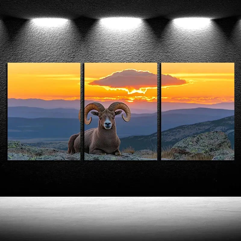 3pcs Vibrant Sheep on the Hillside Metal Print Ready to Hang Art - Bella Home Decor