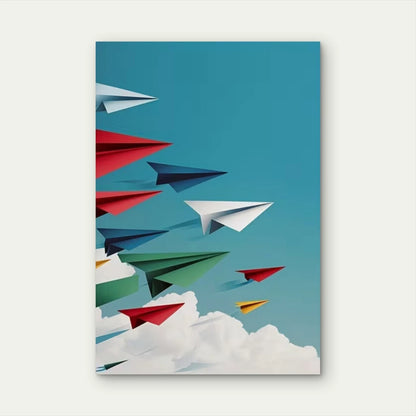 Colorful Paper Planes Soar 60x90cm Metal Print Ready to Hang