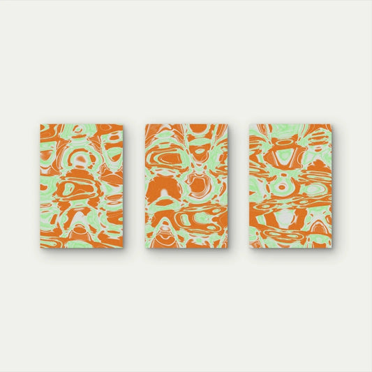 3pcs Orange and Light Green Marble Liquid Swirl Wall Art Set Canvas Framed 40x60cm - High Quality Print 100% Australian Made Wall Canvas Ready to Hang