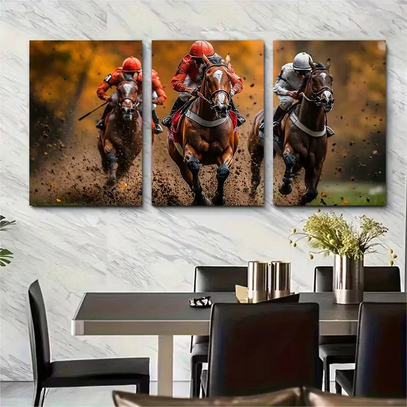 3pcs Horse Racing Jockeys Metal Print Ready to Hang Art