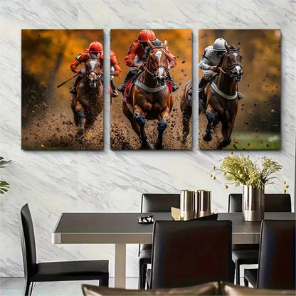 3pcs Horse Racing Jockeys Metal Print Ready to Hang Art