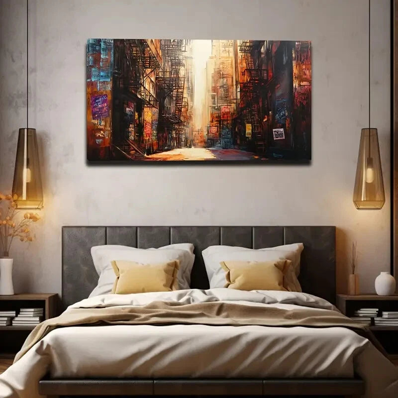 Abstract Cityscape Modern Wall Art Canvas Office Home Room Framed 120x60cm. - Bella Home Decor