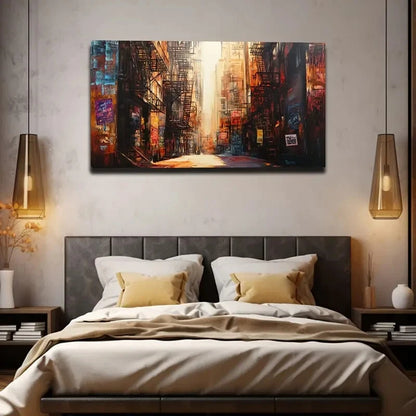 Abstract Cityscape Modern Wall Art Canvas Office Home Room Framed 120x60cm. - Bella Home Decor
