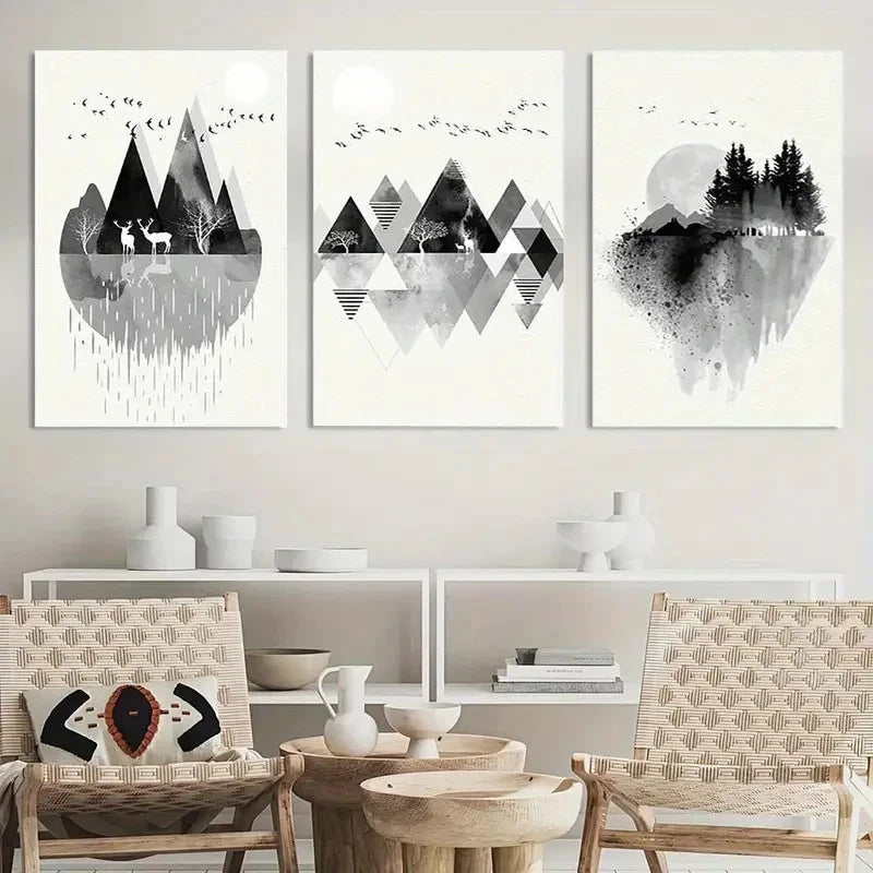 3pcs Abstract Geometric Jungle Painting Wall Art Metal Print Ready to Hang Art - Bella Home Decor