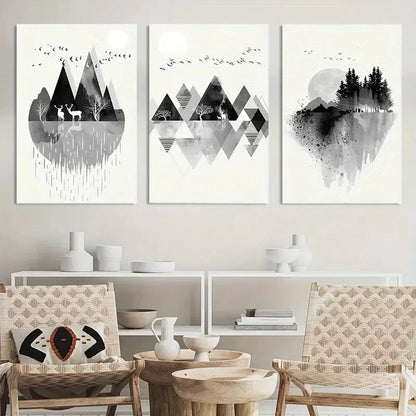 3pcs Abstract Geometric Jungle Painting Wall Art Metal Print Ready to Hang Art - Bella Home Decor