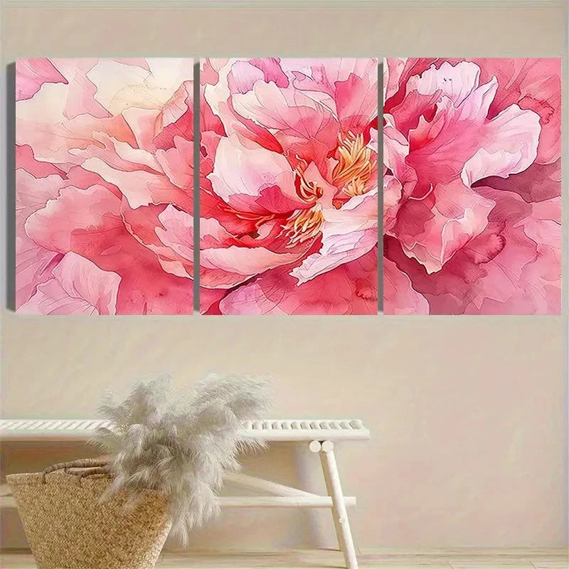 3pcs Pink Blossom Watercolor Wall Art Set Canvas Framed 40x60cm - High Quality Print 100% Australian Made Wall Canvas Ready to Hang