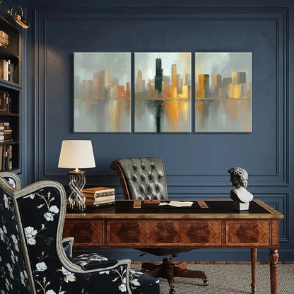 3pcs Abstract Cityscape Reflection Urban Skyline Metal Print Ready to Hang Art