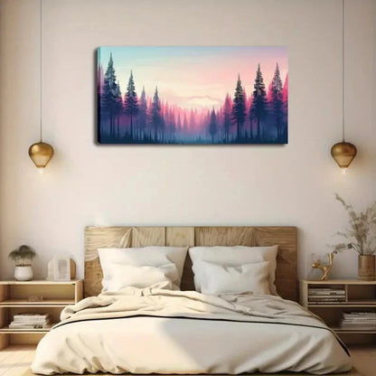 Vibrant Sunset Pine Tree Scene Wall Art Canvas Office Home Room Framed 120x60cm - Bella Home Decor