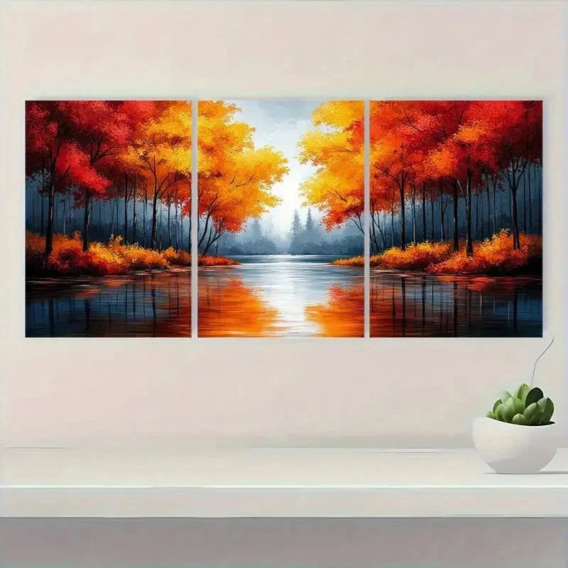 3pcs Vibrant Forest and River Wall Art Set Canvas Framed 40x60cm - High Quality Print 100% Australian Made Wall Canvas Ready to Hang - Bella Home Decor