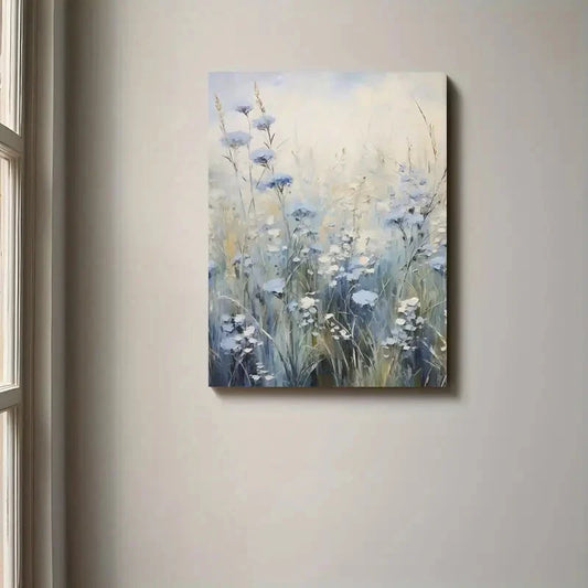 Beautiful Still Life Blue Flowers Painting 40x60cm Metal Print Ready to Hang
