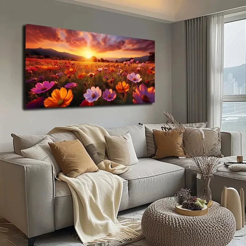 Sunset Landscape with Vibrant Wall Art canvas office home room framed 120x60cm - Bella Home Decor