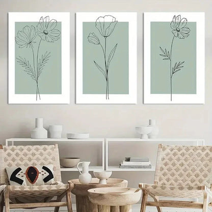 3pcs Minimalist Botanical Flower Paintings Metal Print Ready to Hang Art - Bella Home Decor