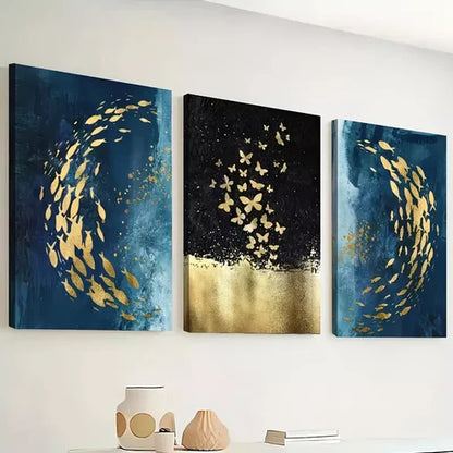 3pcs Abstract Style Fish and Butterfly Swarms Wall Art Canvas Unframed - High Quality Print 100% Australian Made Wall Canvas - Bella Home Decor