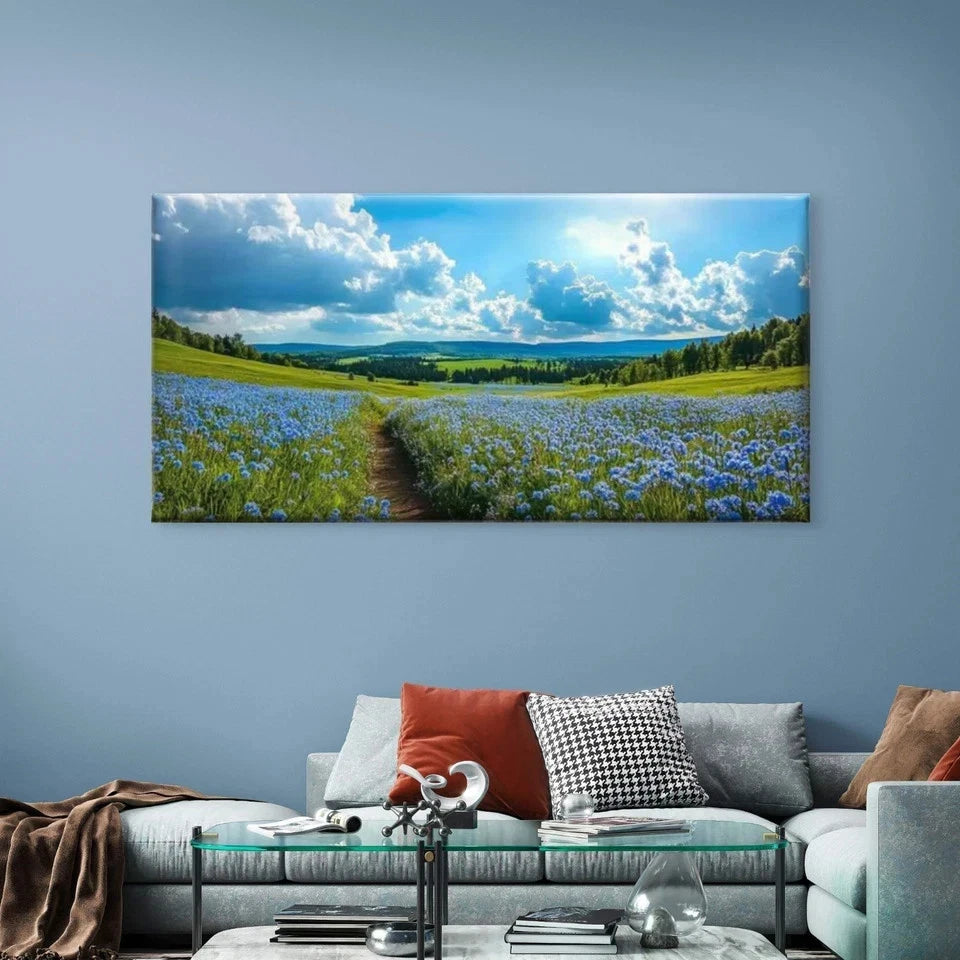 Serene Sky, Trees & Flowers Wall Art Canvas Office Home Room Framed 120x60cm
