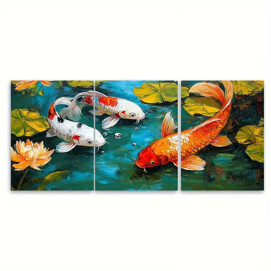 3pcs Koi Fish Painting Metal Print Ready to Hang Art