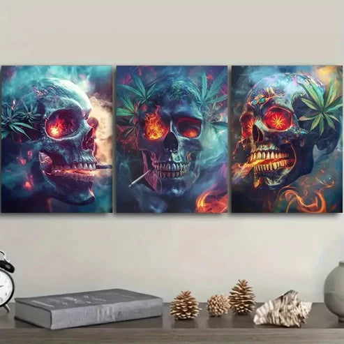 3pcs Modern Contemporary Skull Wall Art Canvas Unframed - High Quality Print 100% Australian Made Wall Canvas - Bella Home Decor