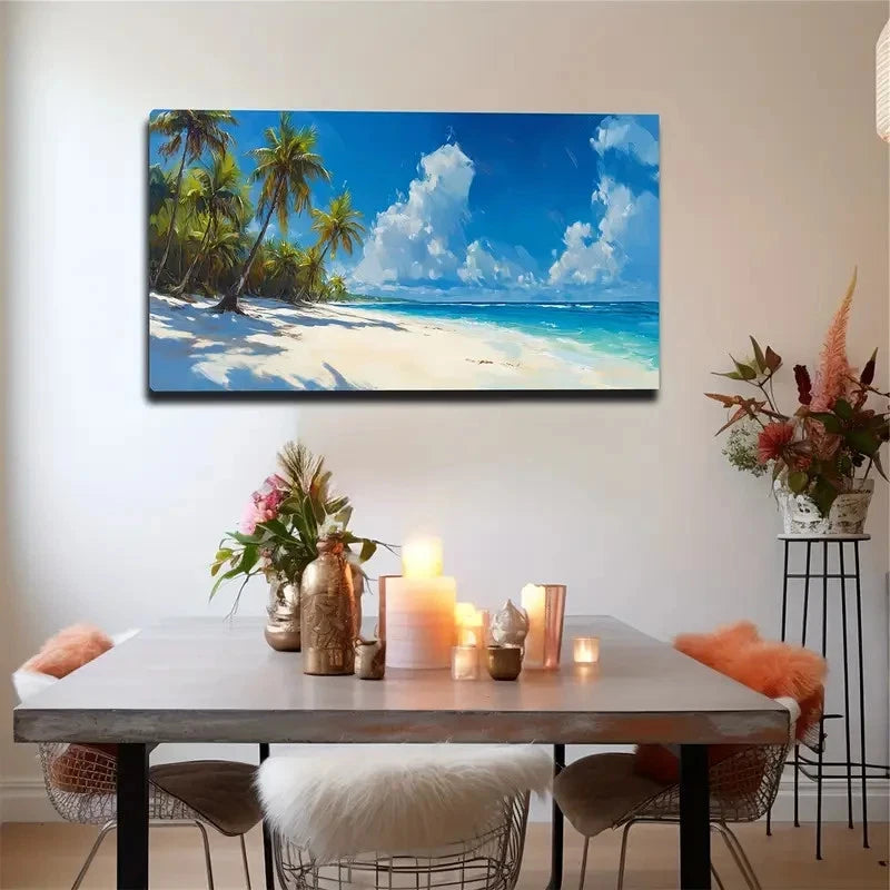 Tropical Beach Scene Wall Art canvas office home room framed 120x60cm