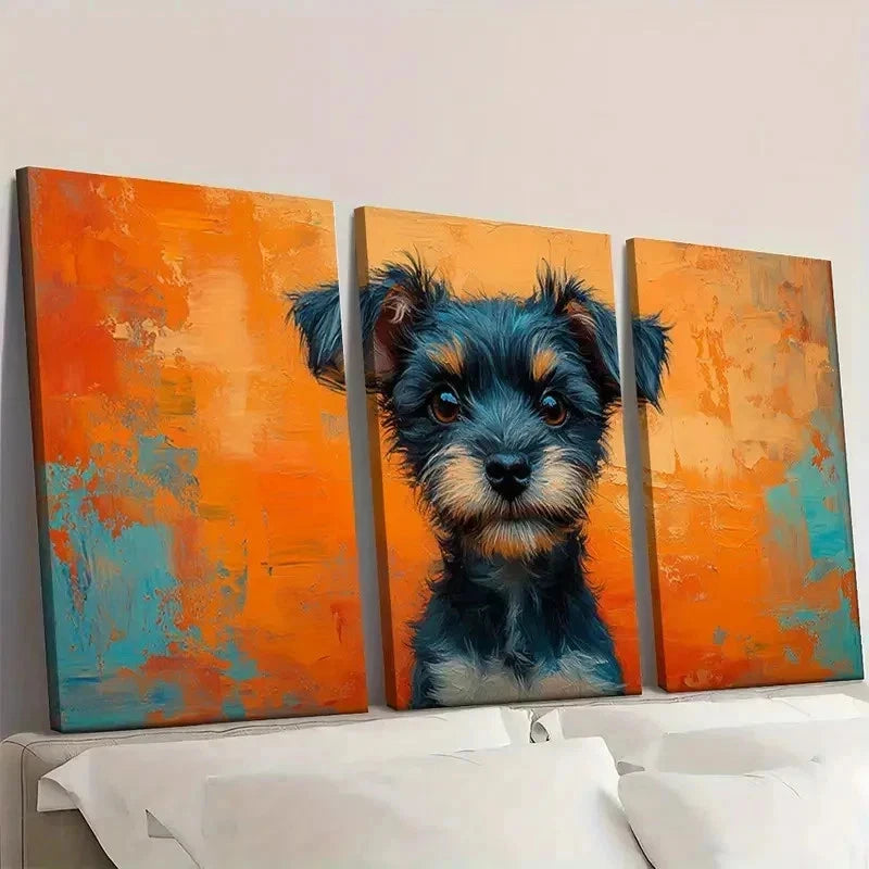 3pcs Vibrant Dog Orange & Blue Abstract Design  Wall Art Set Canvas Framed 60x90cm - High Quality Print 100% Australian Made Wall Canvas Ready to Hang
