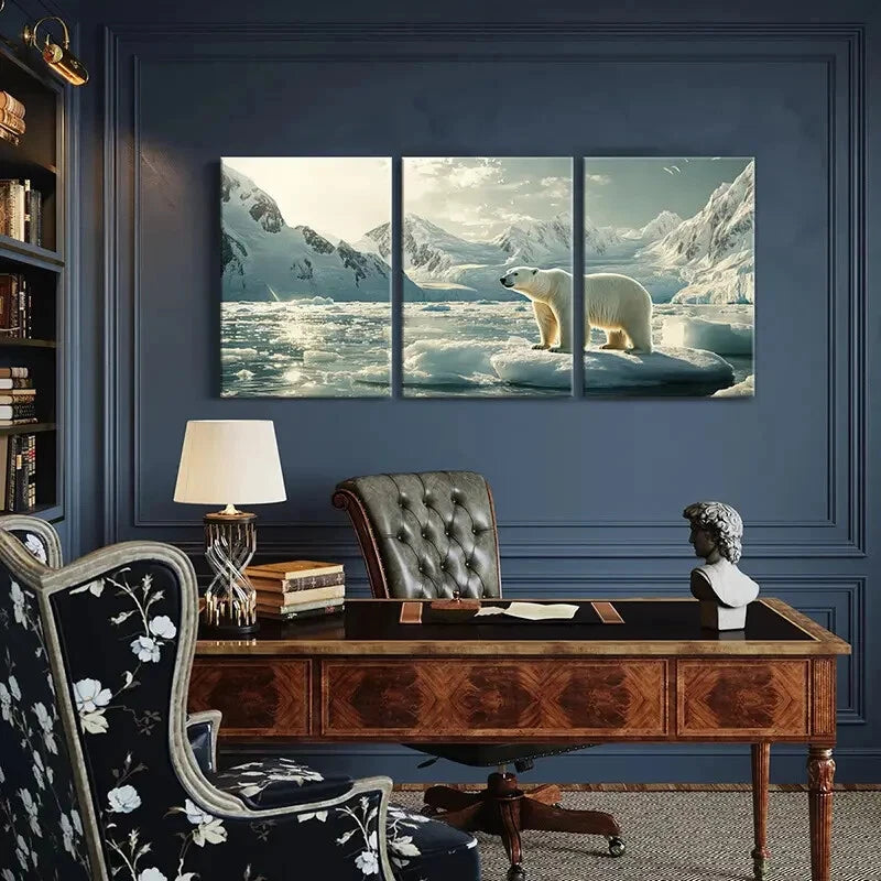 3pcs Polar Bear & Snowy Mountain Landscape Metal Print Ready to Hang Art - Bella Home Decor