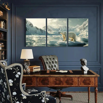 3pcs Polar Bear & Snowy Mountain Landscape Metal Print Ready to Hang Art - Bella Home Decor