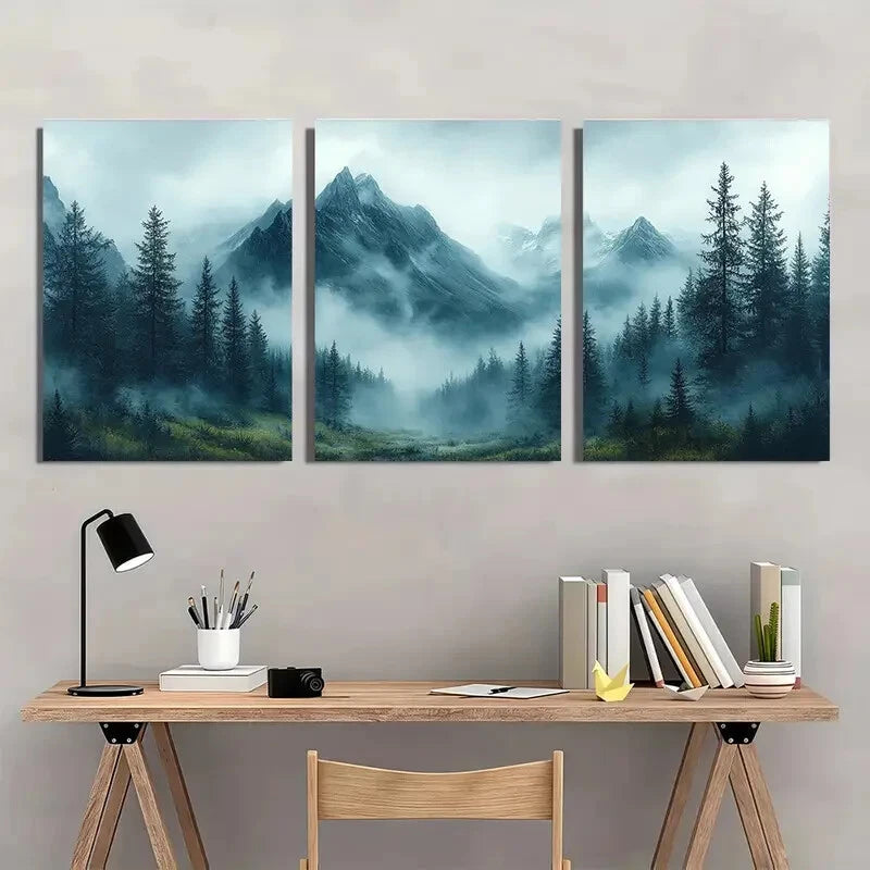 3pcs Mountain Landscape Serene Forest Metal Print Ready to Hang Art - Bella Home Decor