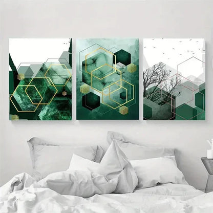 3pcs Geometric Abstract Green Copper Perfect Wall Art Canvas Unframed - High Quality Print 100% Australian Made Wall Canvas - Bella Home Decor