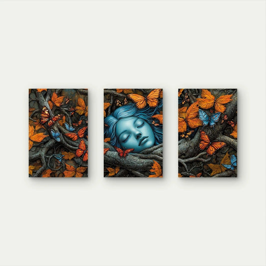 3pcs Magical Butterfly and Sleeping Woman Wall Art Set Canvas Framed 60x90cm - High Quality Print 100% Australian Made Wall Canvas Ready to Hang