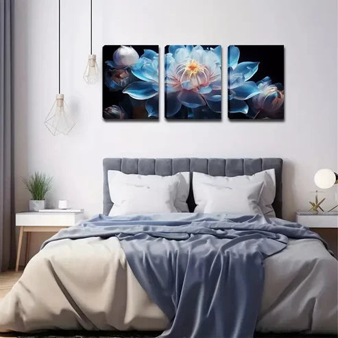 3pcs Exquisite Design Blooming White for Lotus Wall Art Set Wall Art Canvas Unframed - High Quality Print 100% Australian Made Wall Canvas