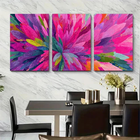 3pcs Abstract Colorful Pink Painting Wall Art Canvas Unframed - High Quality Print 100% Australian Made Wall Canvas - Bella Home Decor